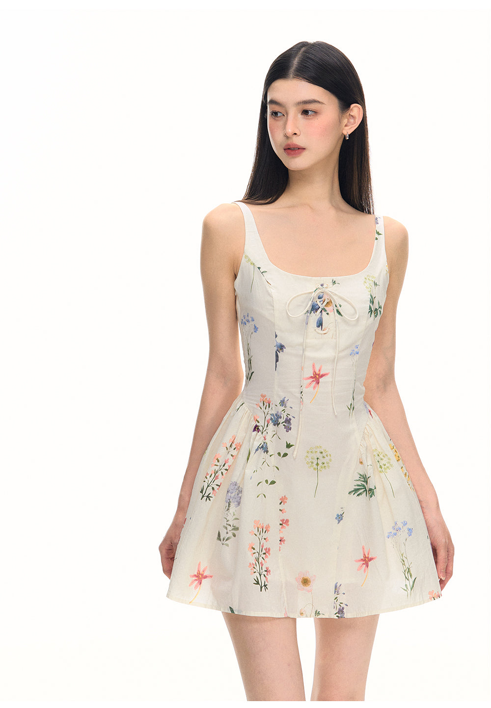 Chunzi women's summer 2025 new white floral dress with belt short skirt