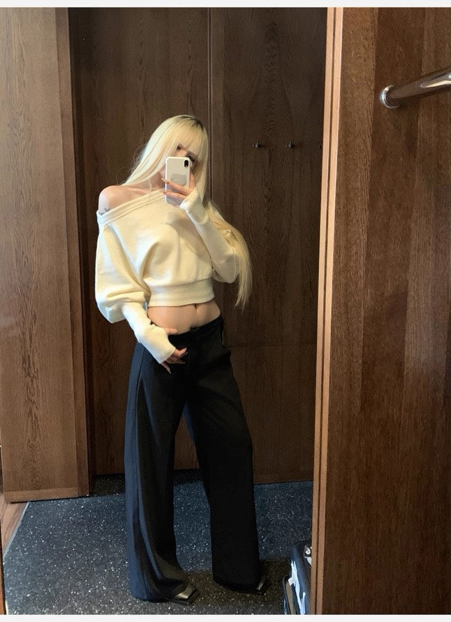 Rase le sol autumn crop top off shoulder sweater