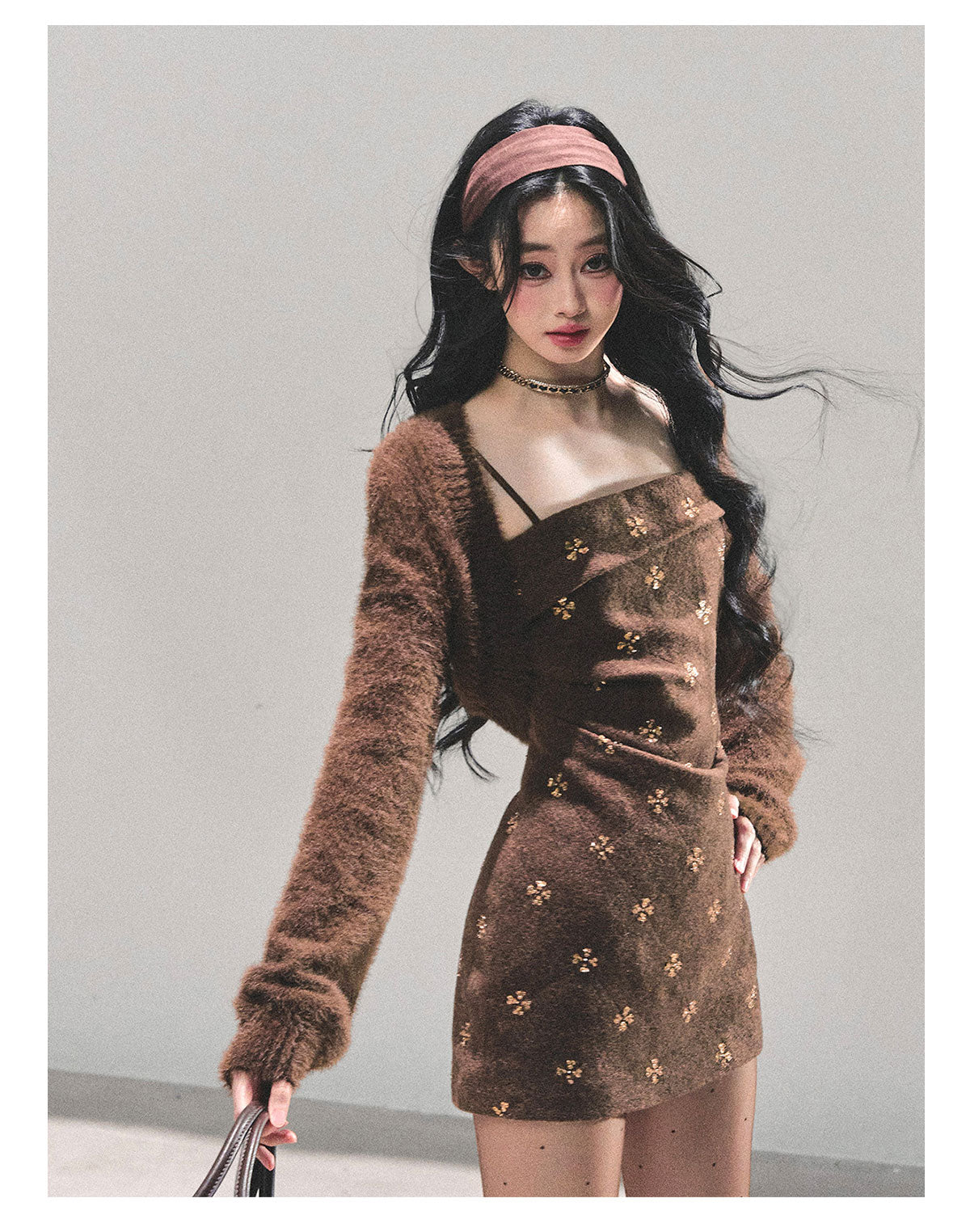 SHAOYEYAN Aomalm Women's "Begonia Blossoms Never Sleep" French Style Woolen Dress, Winter Short Skirt and Shawl.