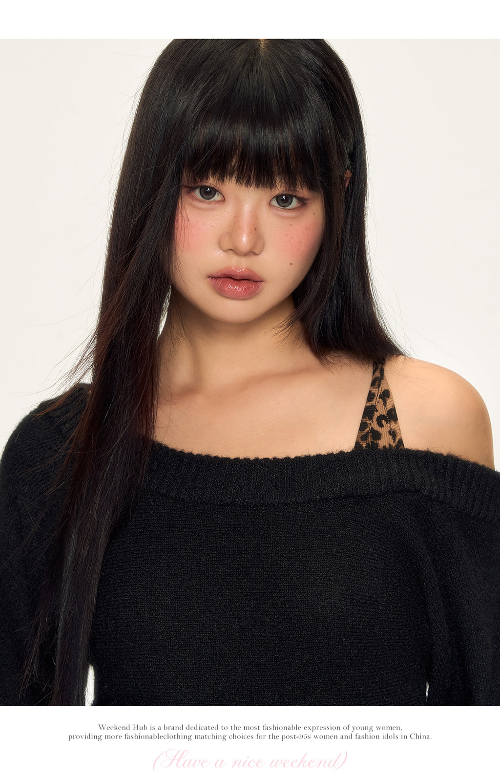 WEEKENDHUB レディース ワンショルダー ストラップレス 長袖 レオパード柄 ツーピース ニットセーター 柔らかく暖かい 秋