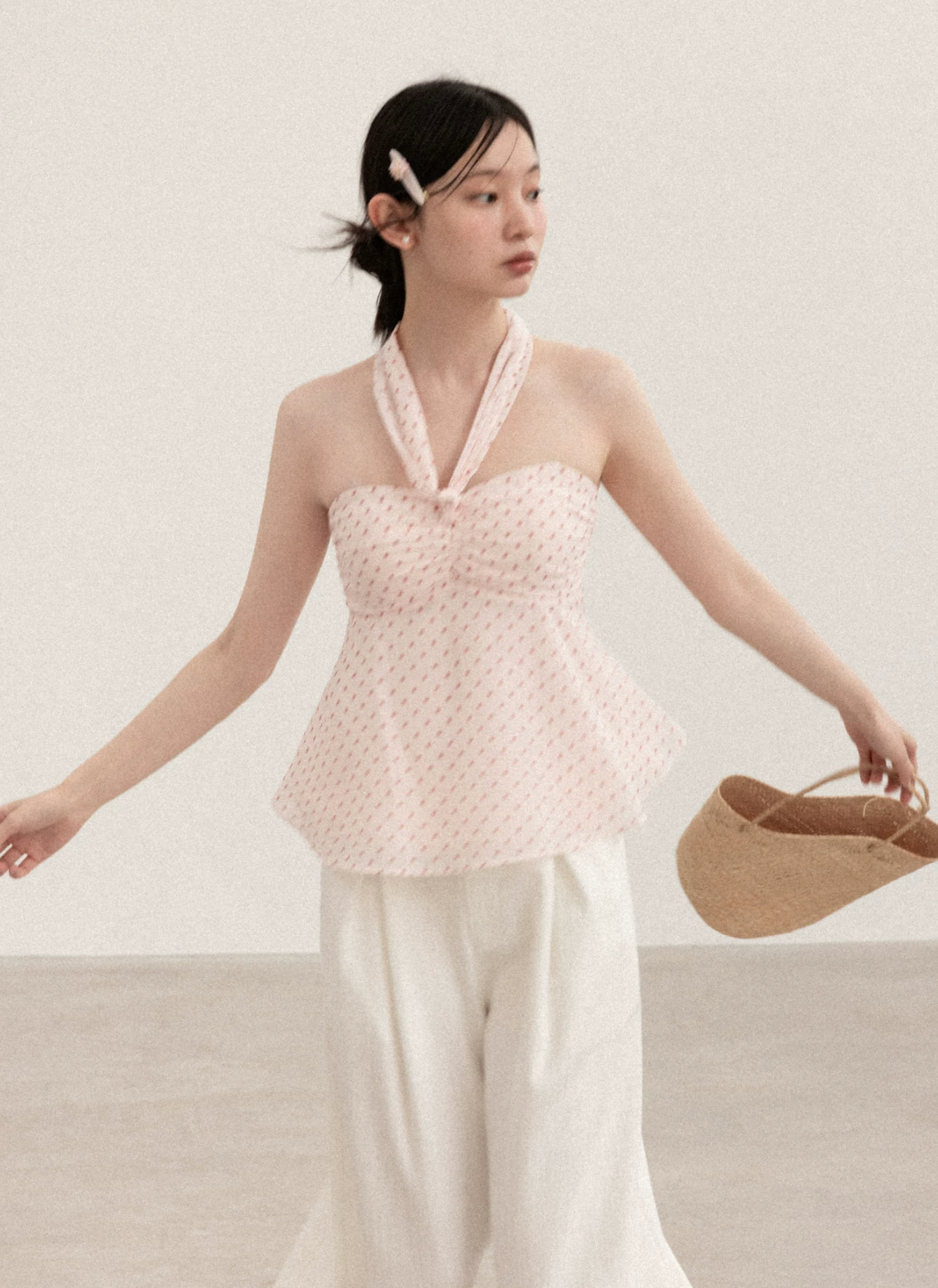 CANTON STORY Yangcheng Story women's pink, polka dot, and bow French sleeveless tank top
