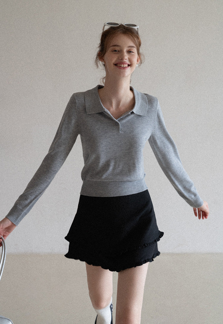 French style two-layer ruffled A-line dress for early autumn, high waist, body-hugging, anti-revealing EGGKA