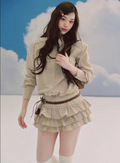 LaluneDuCiel Trendy retro style thick checkered shirt and puffy skirt set for schoolgirls