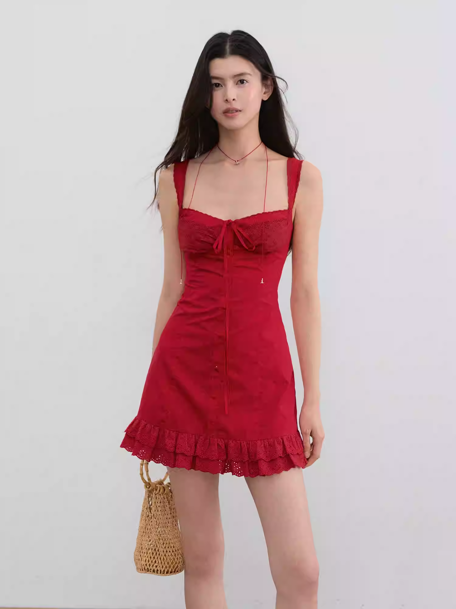 LaluneDuCiel Romantic French-style mini dress, made of thick fabric, elegant design for women.