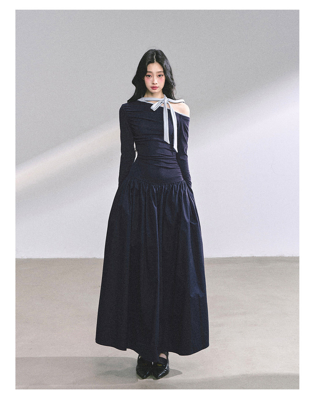 Shaoyeyan Vintage Retro Style Off-the-shoulder Long Sleeve Dress Fits and Cool for Royal Sisters Autumn Slim Waist Long Dress