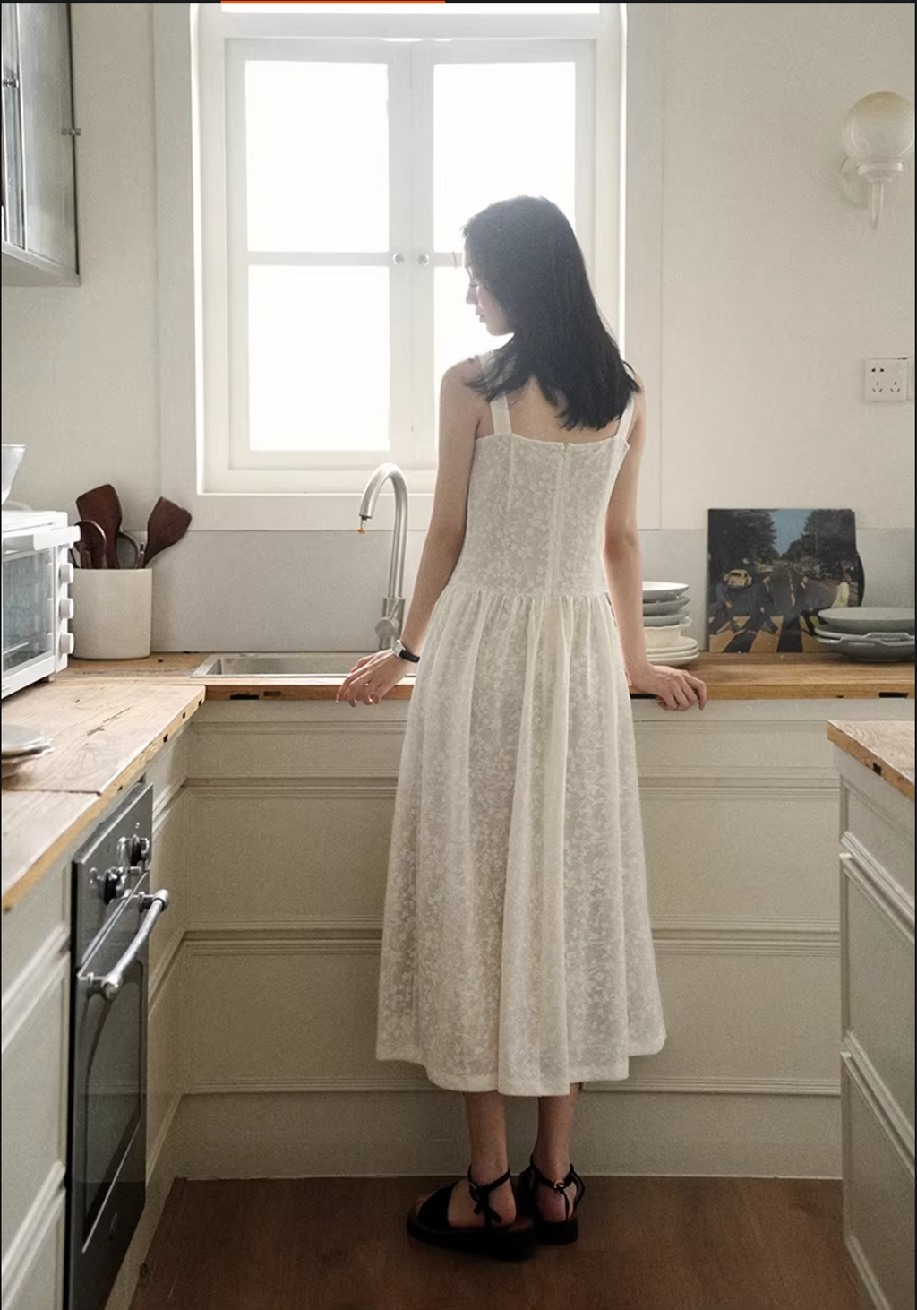 LALAGOW French Jacquard lace long dress with slim shape and thin straps for women, elegant summer long dress