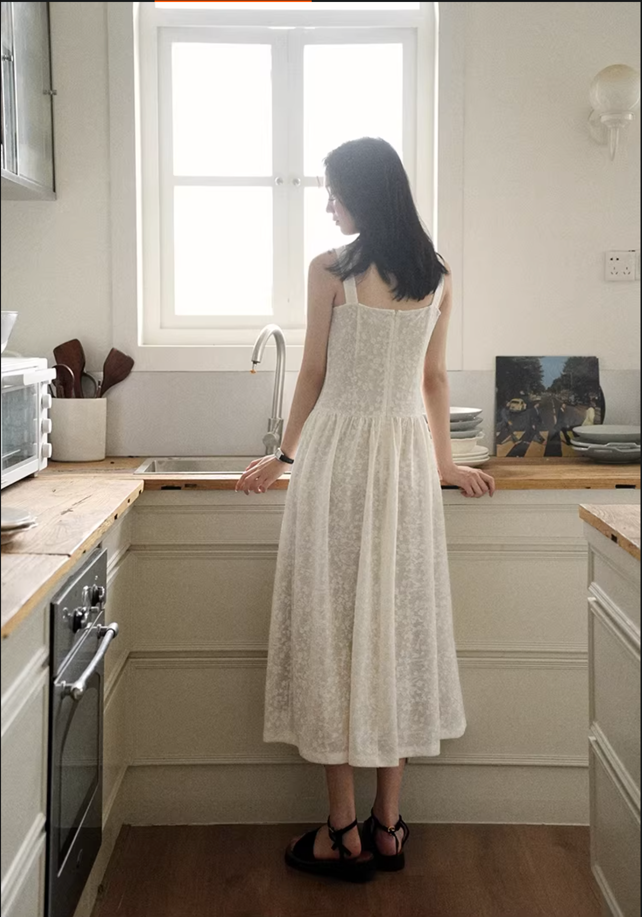 LALAGOW French Jacquard lace long dress with slim shape and thin straps for women, elegant summer long dress