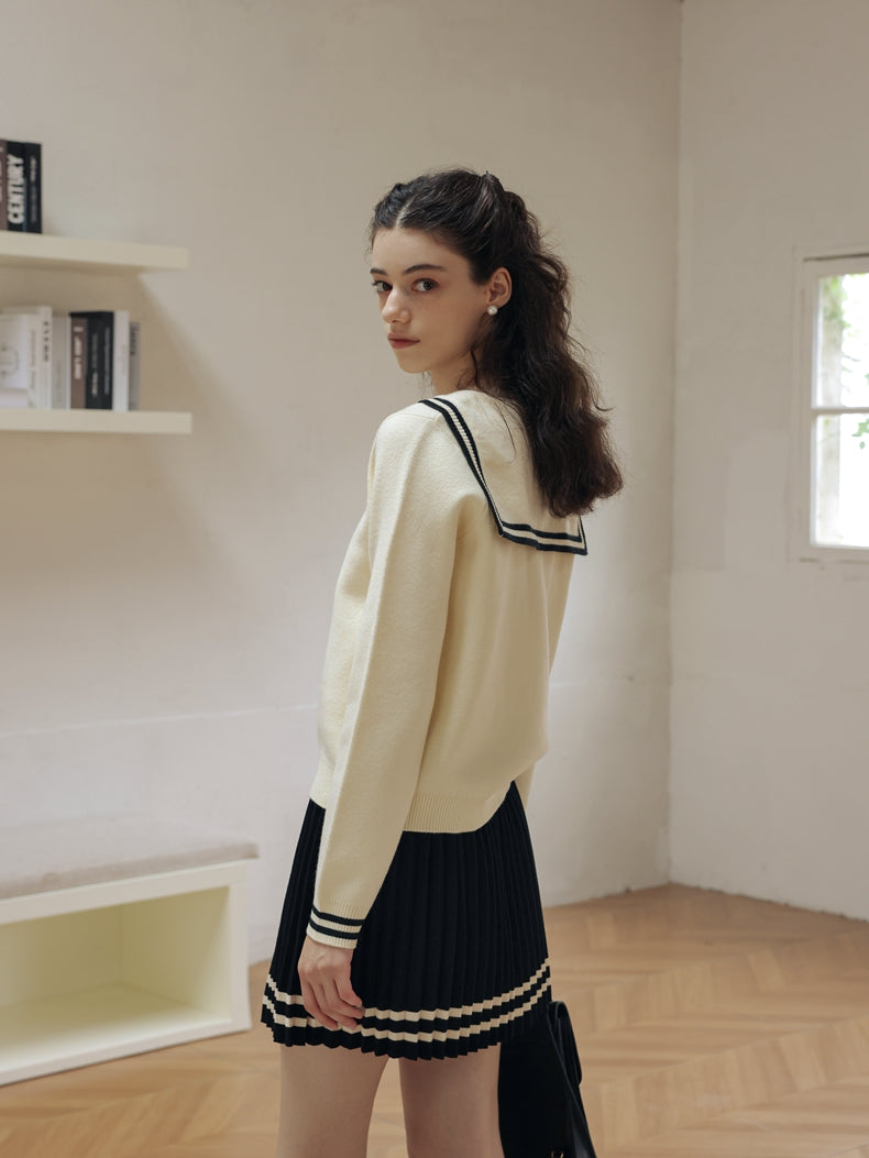 [Island Diary] Japanese style navy blue plaid turtleneck sweater, college style knitted sweater dress for women autumn winter ISISLOVE