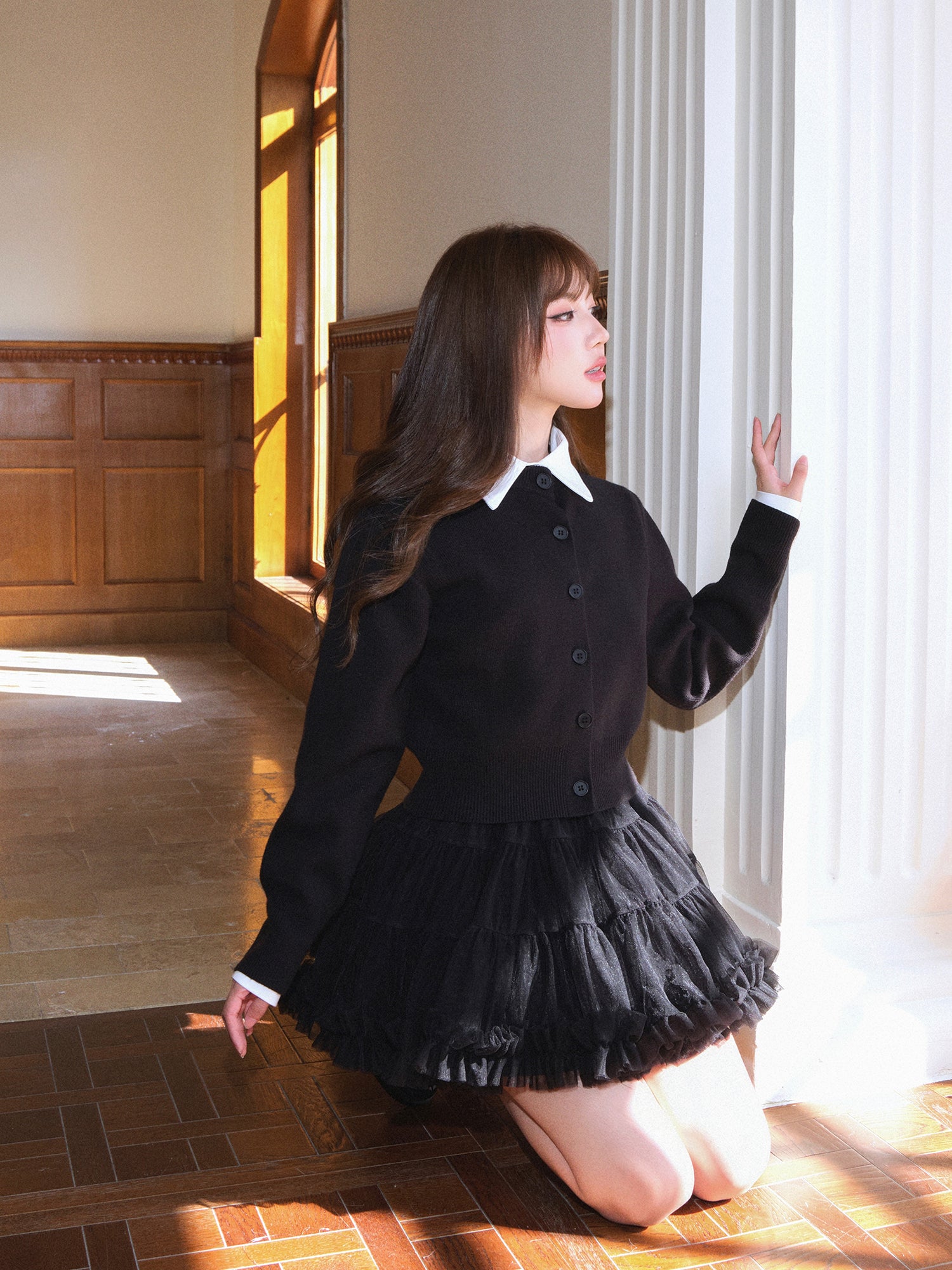 A-line dress, half dress, ruffled tulle mesh dress, fall winter AVENEMENT
