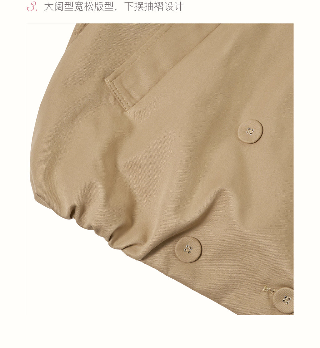 KROCHE Loose-fitting short trench coat, large lapels, double-breasted, loose-fitting, comfortable