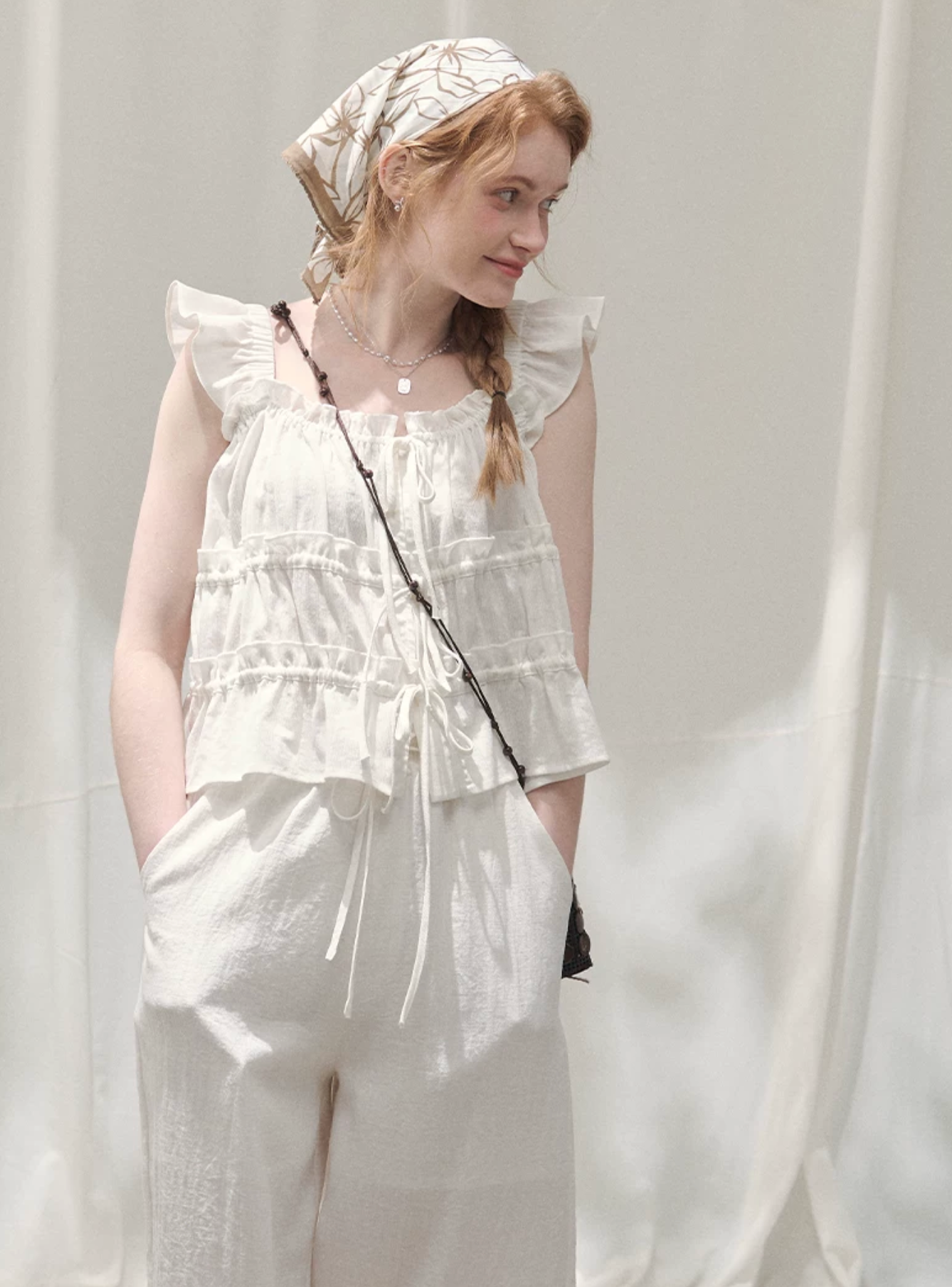 LOLOL "Dreamy Lace" white short-sleeved t-shirt with flutter sleeves - Elegant and fashionable design for women.