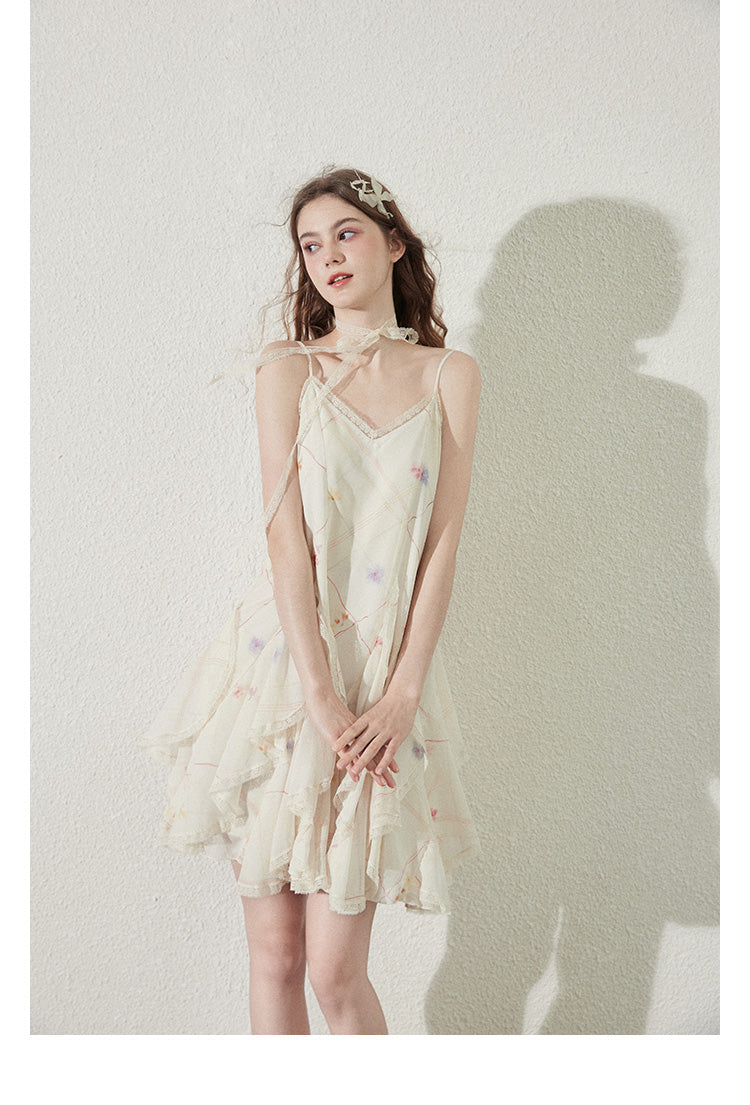 "Vanilla Star Ice" uneven hem pleated maxi dress for summer holidays, Callmelater