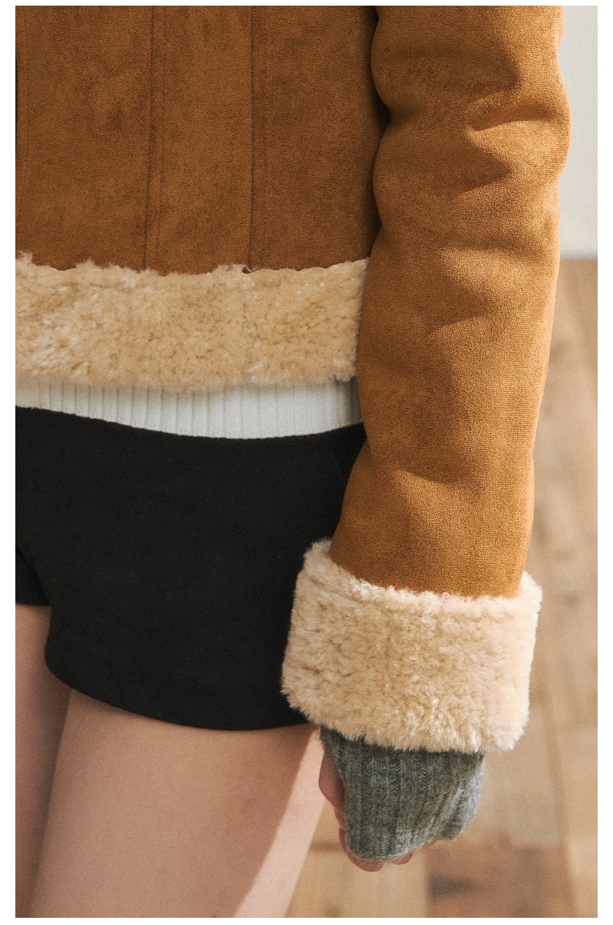 7SHIFTIN Two-Tone Original Design Slim Fit Fleece Jacket for Autumn/Winter, Niche Short Outerwear