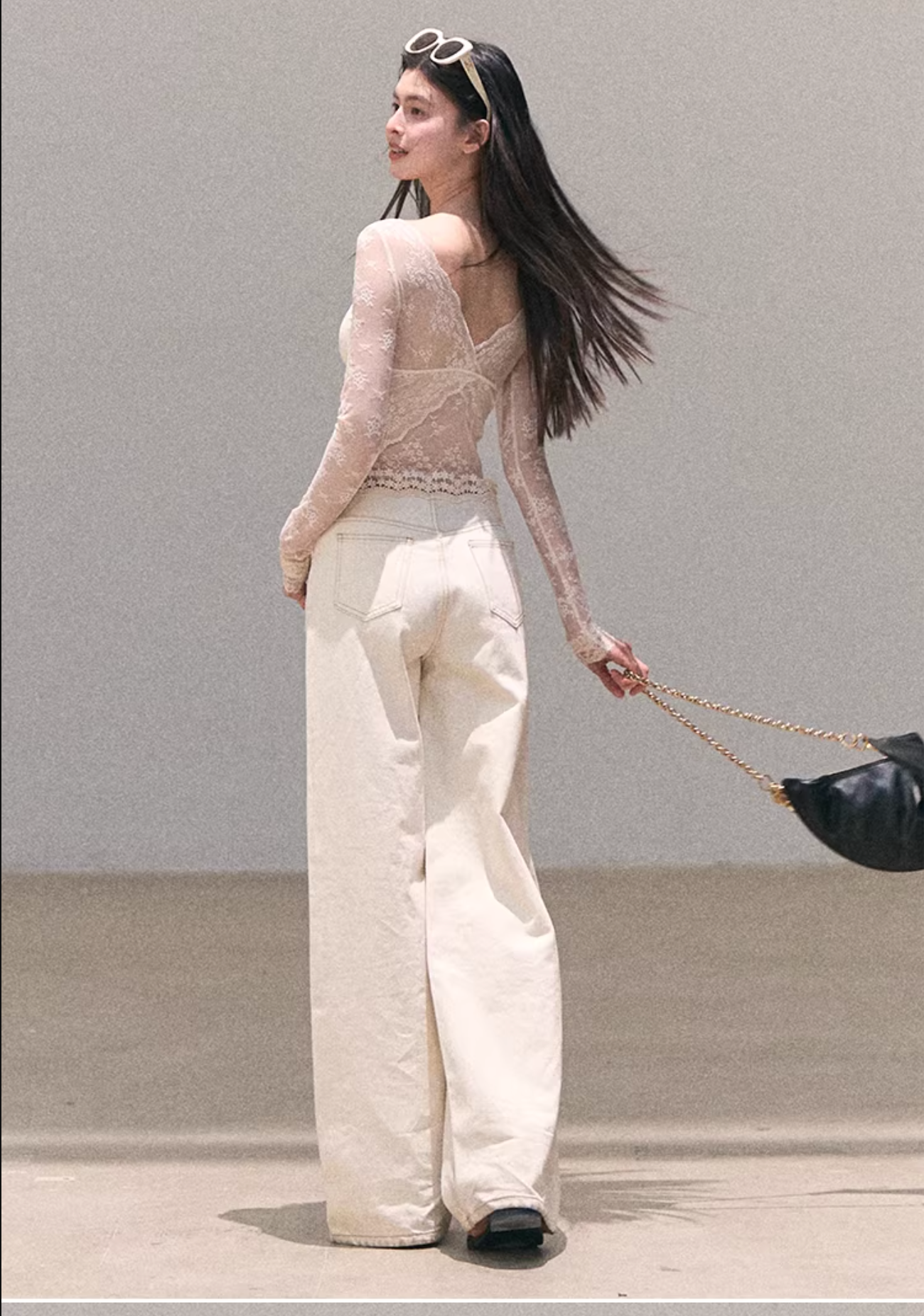 OAKMOO Wide leg jeans with a loose fit, Bohemian style patchwork lace