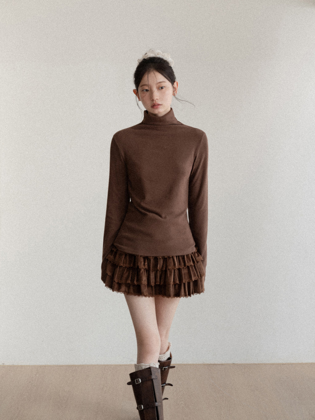 CANTONSTORY Guangzhou Story women's winter retro solid color high-neck long-sleeved T-shirt, new style, loose and warm