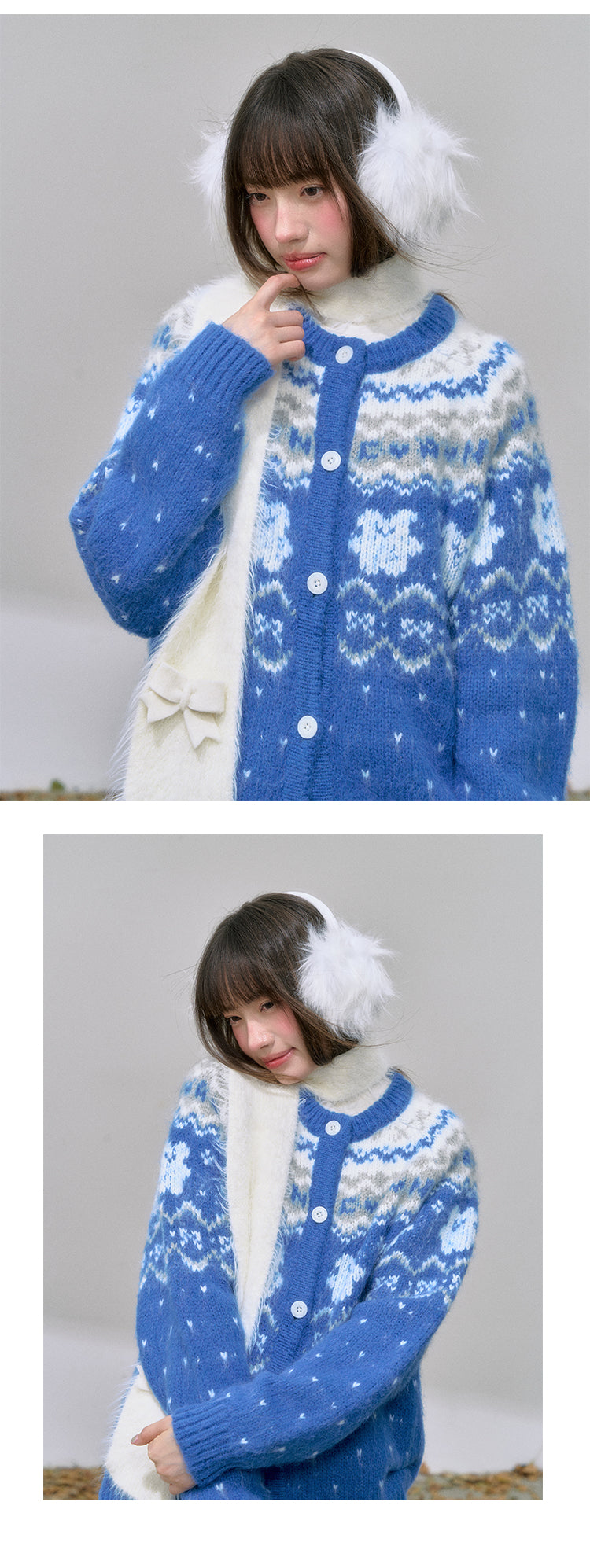 CANSTORE Canned Goods Store 'Island Blue Dream' Winter Color Block Fair Isle Raglan Knit Sweater