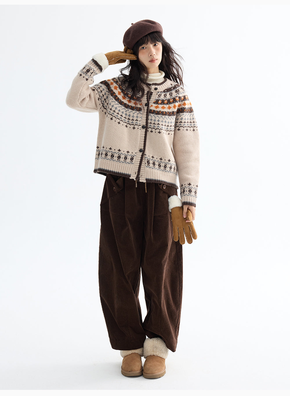 LEBEMIO "LeBemio" "Barn Basin" Classic Style Corduroy Flared Pants with Waist Tie