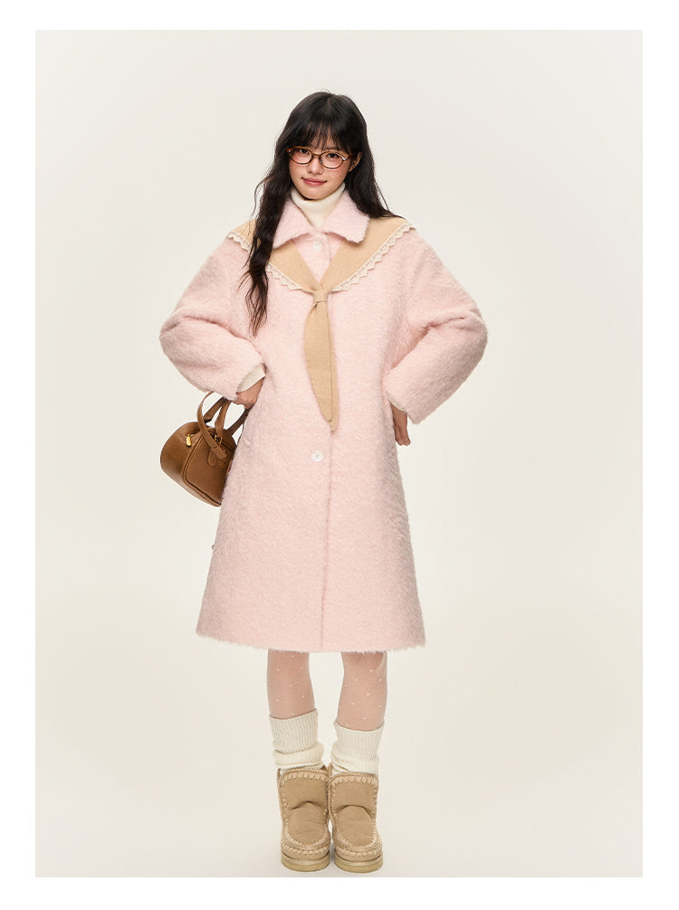 UMOUMO Casual jacket with medium length lapels, sailor collar, scarf, cardigan