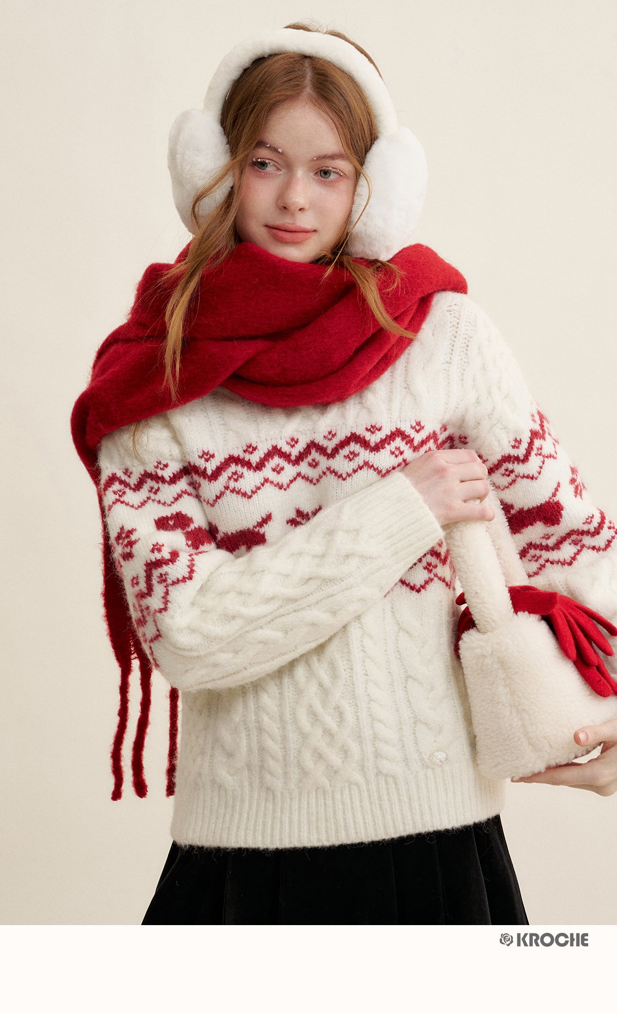 KROCHE Kroche Fair Isle Color Block Knit Crewneck Sweater by Zhao Jinmai