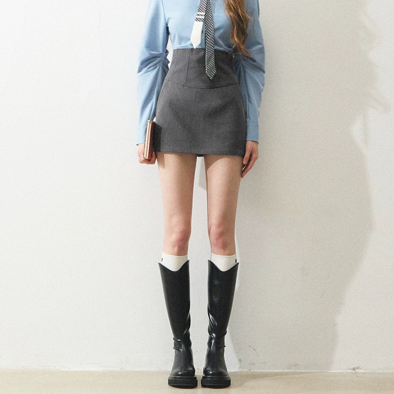 Set of blue shirt + light gray skirt for women's office Boholbling