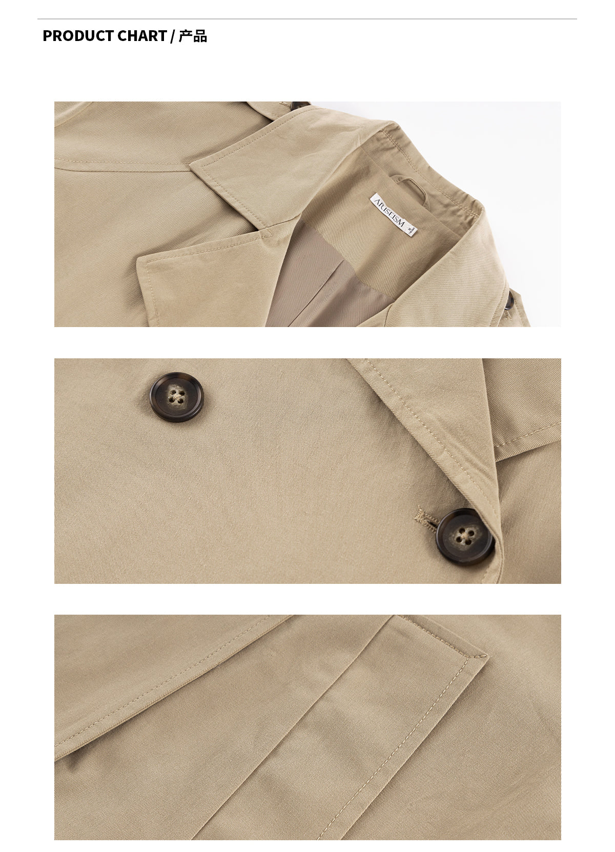 Ariseism Women's Autumn Vintage Khaki Double-breasted Turn-down Lapel Windbreaker Jacket