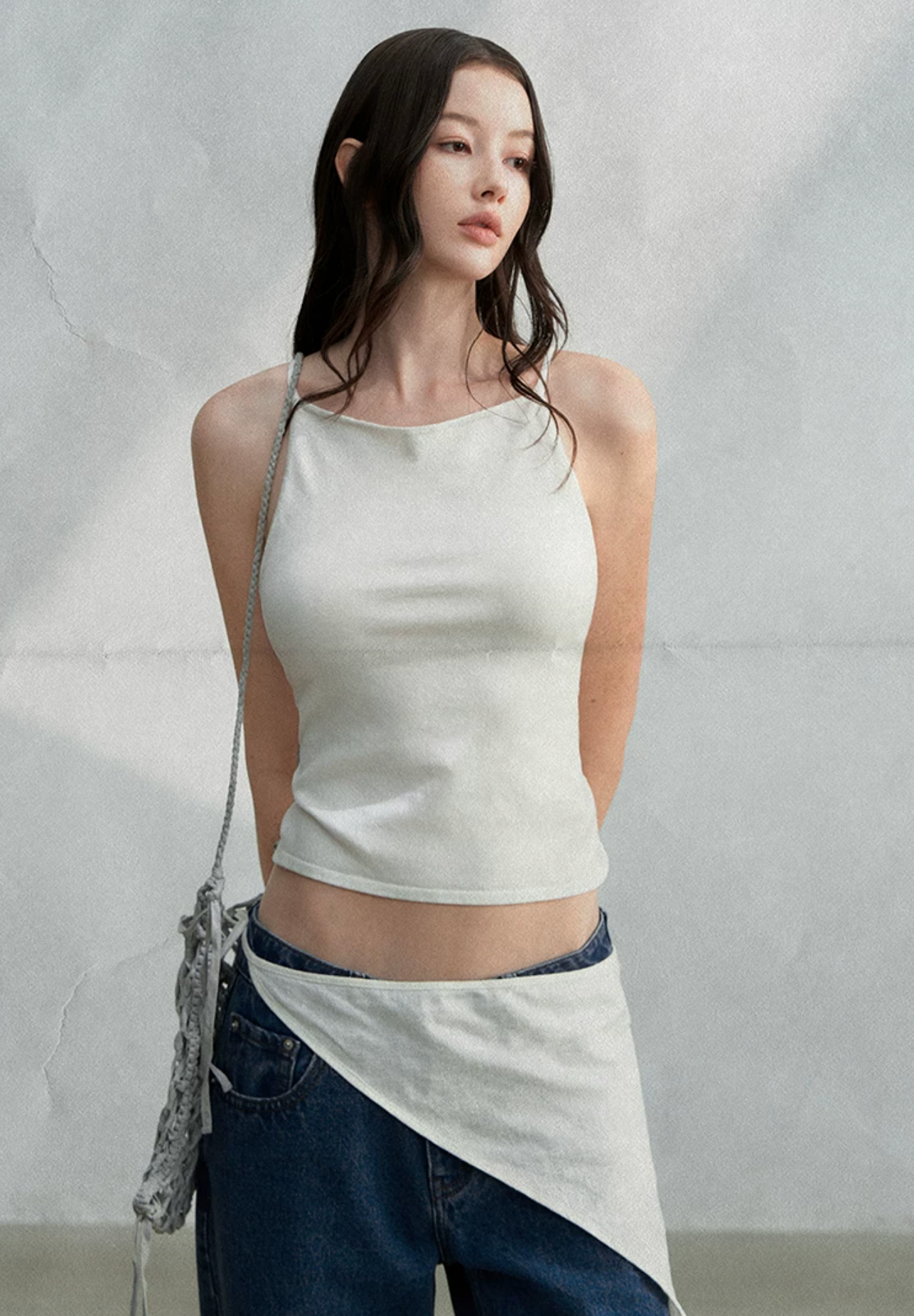LaluneDuCiel Lightweight, minimalist knit camisole, knotted back, Lyocell, suitable for women