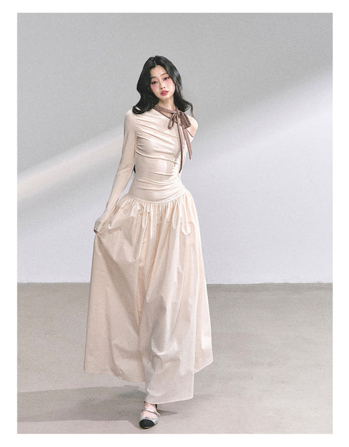 Classic retro off-the-shoulder long-sleeved dress, fit and cool for royal ladies, autumn with slim waist Shaoyeyan