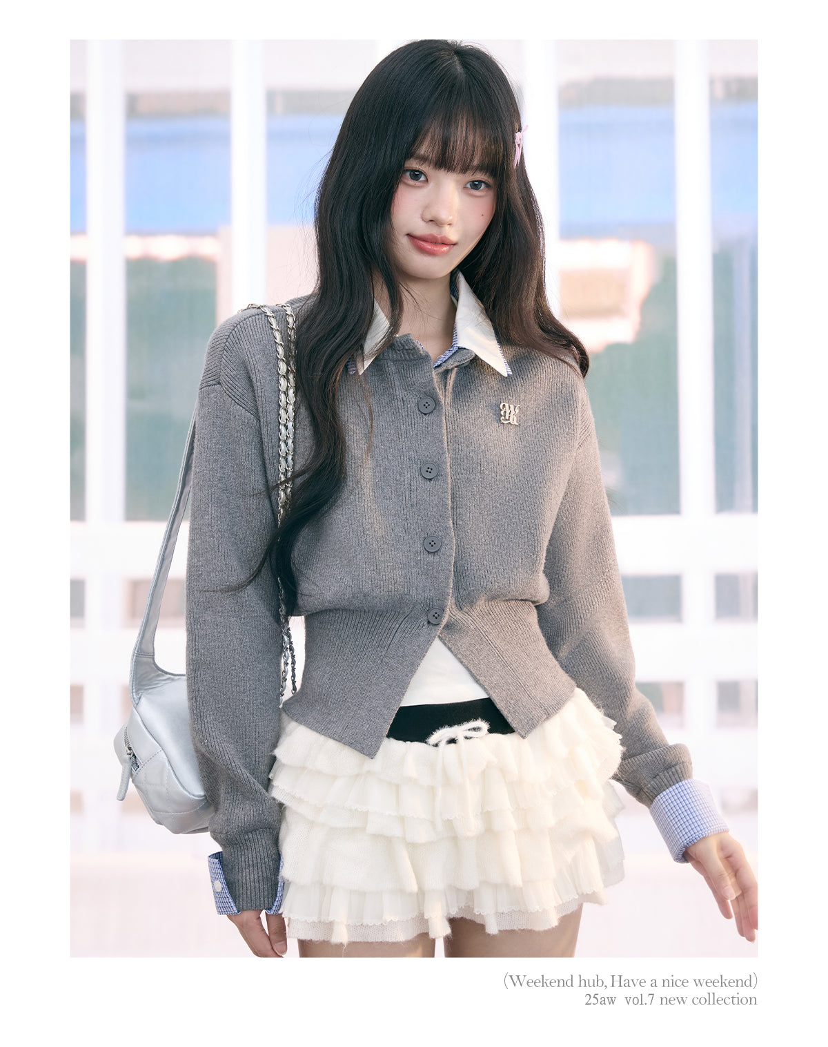 2025 Korean Women's Fake Two-Piece Sweater New High-end College Style Long Sleeve Sweater Weekendhub