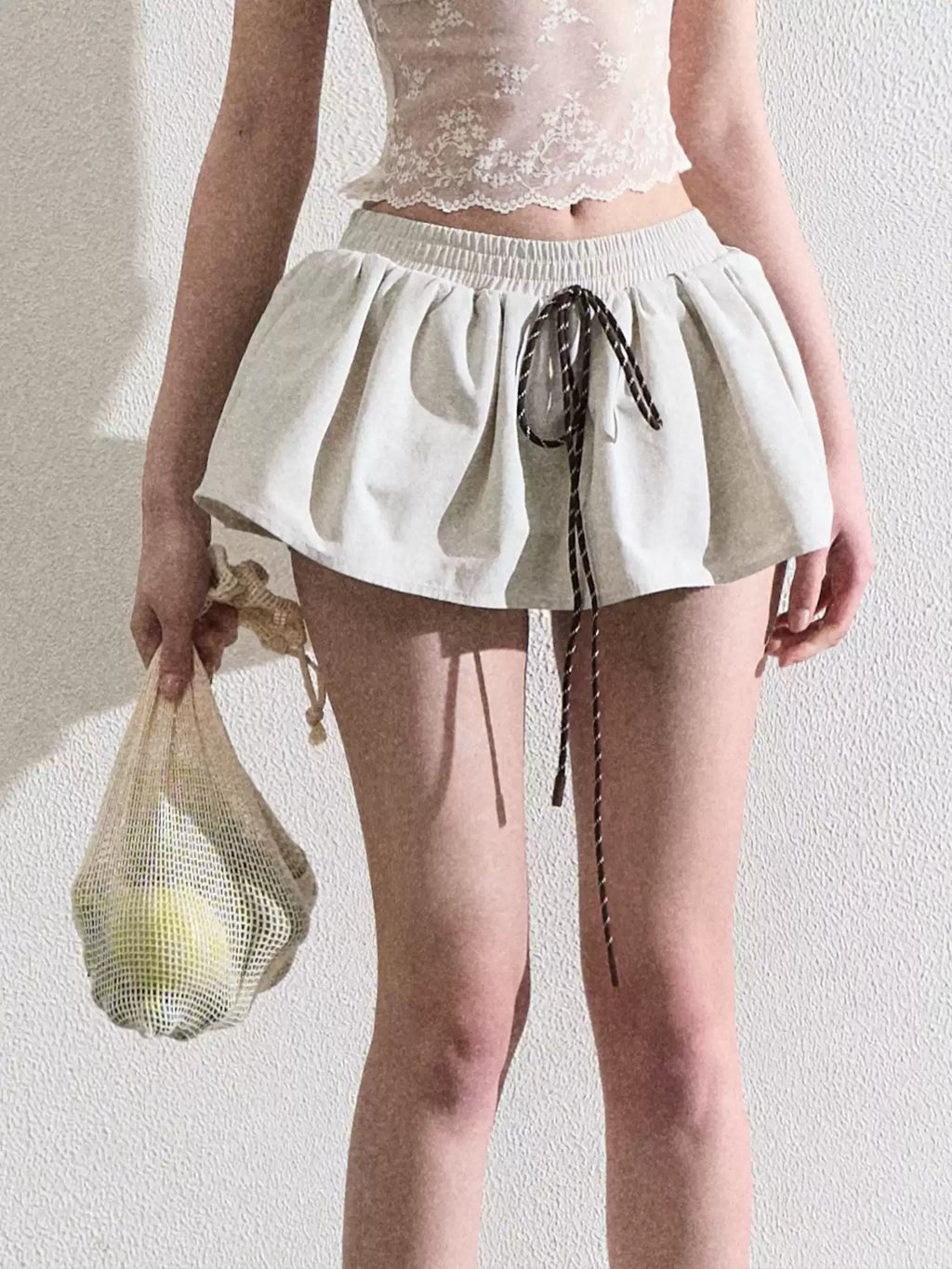 OAKMOO Multi-color stretch mini dress, drawstring, tulip skirt shape, "Lemon Scent" skirt shape, slimming and lengthening legs