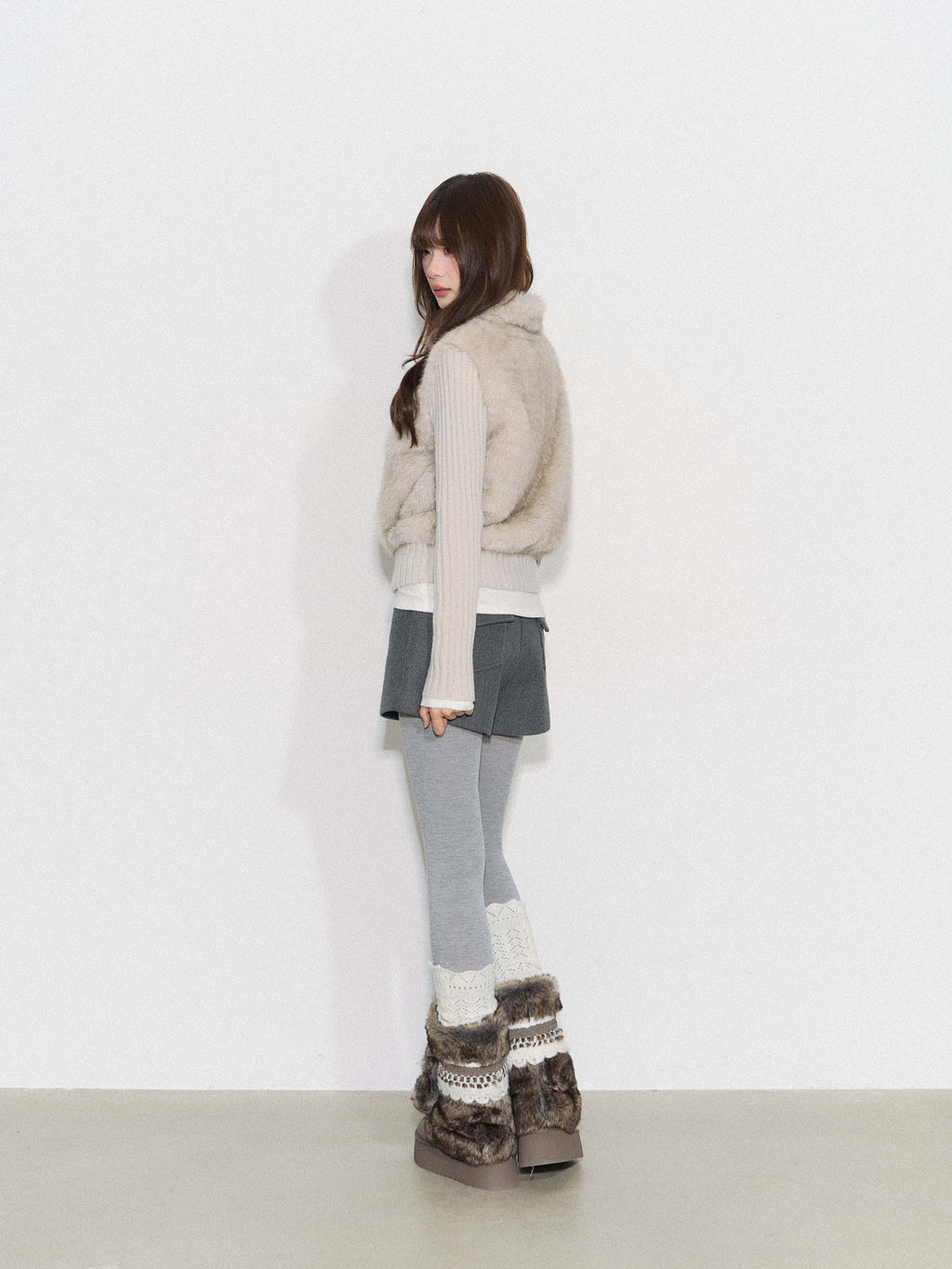 CYNI 【Caramel Afternoon】Millard Retro Plush Patchwork Short Two-Piece Faux Fur Coat for Women