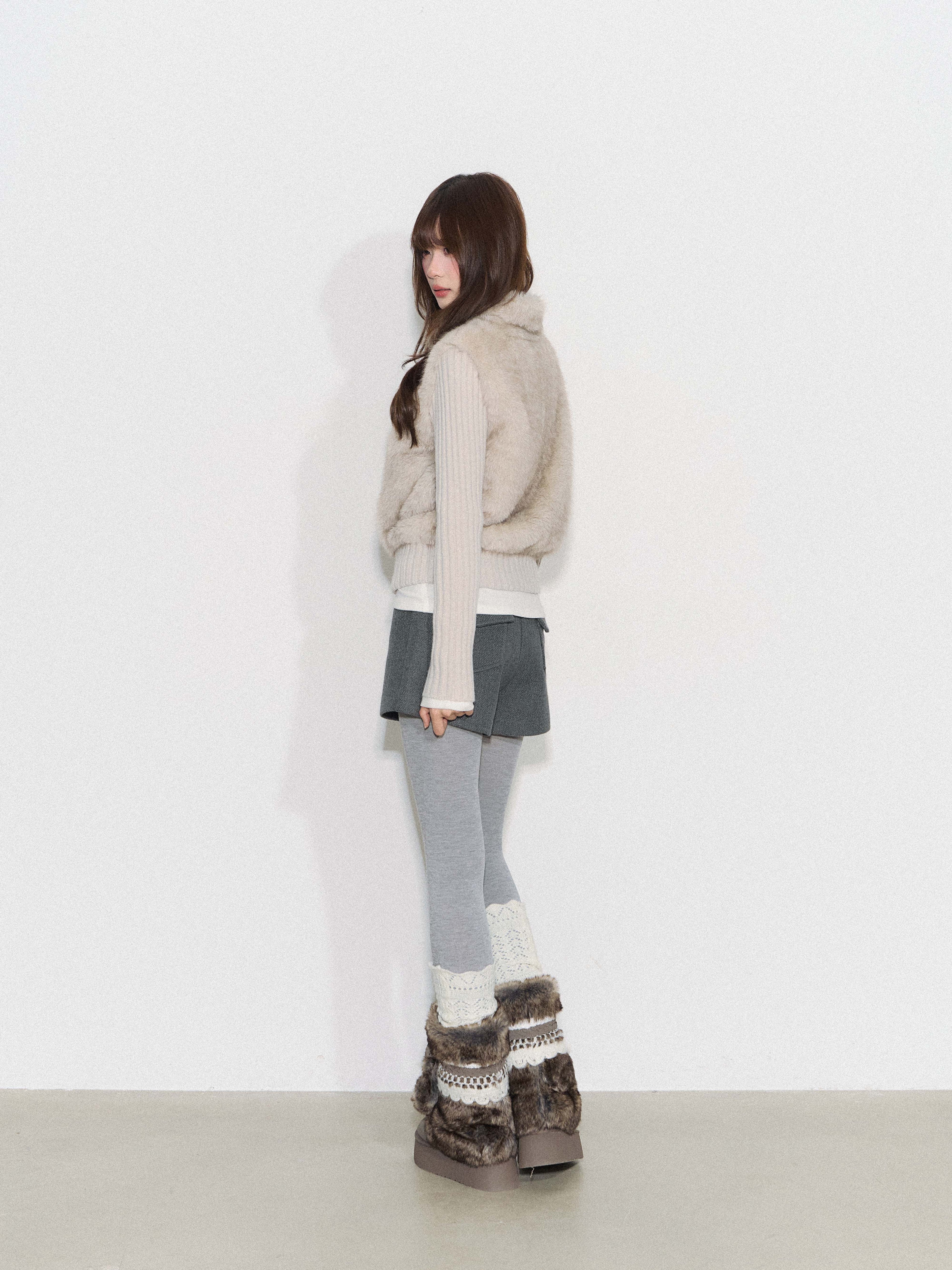 CYNI 【Caramel Afternoon】Millard Retro Plush Patchwork Short Two-Piece Faux Fur Coat for Women