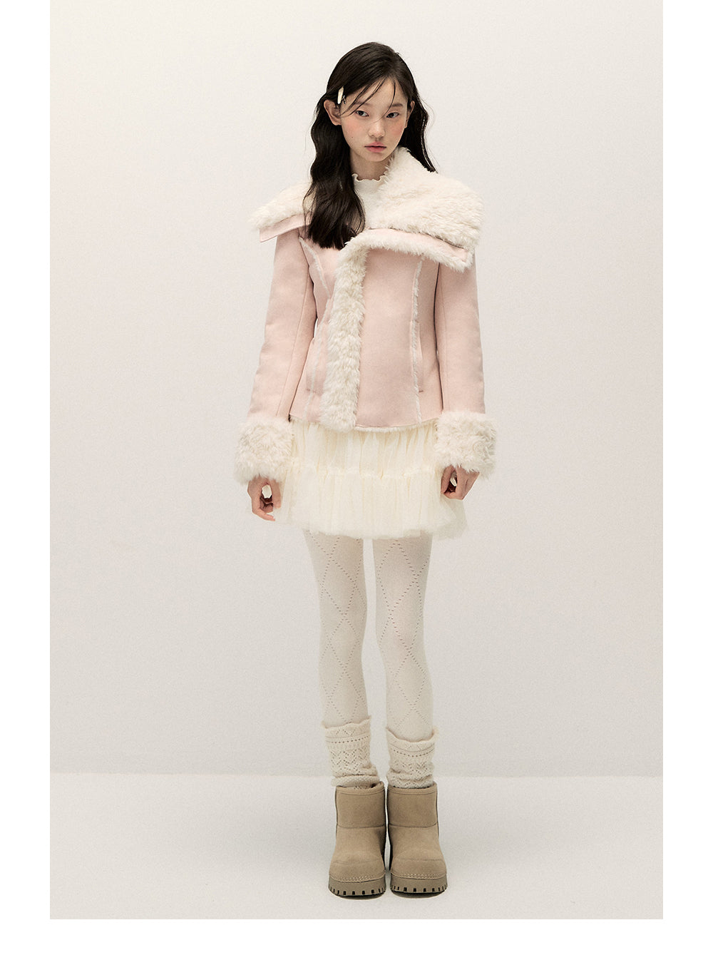 ANNATTO Original Design Winter New Style Fur Lining Coat with Lapel, Slim Fit, Warm and Comfortable - For Women