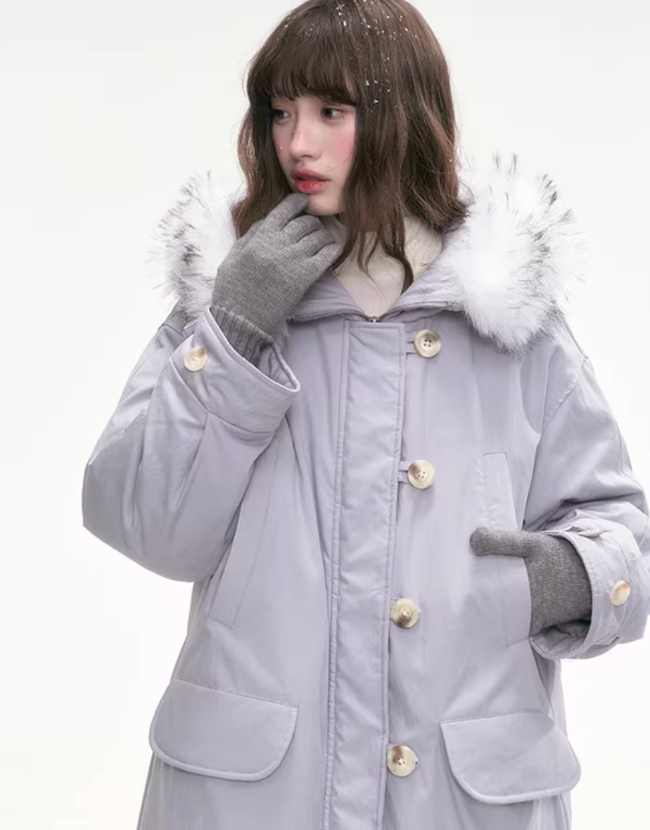 CANSTOREGIRLS Purple 'Twilight Soft Fleece' Long Coat by Canned Goods Store, Warm Down Coat with 90% White Duck Down, International Standard.