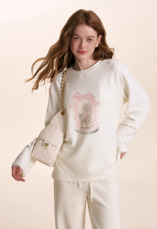 KROCHE Loose long-sleeved T-shirt, thick material, hand-painted Pony print, Kroche 25aw gift box.