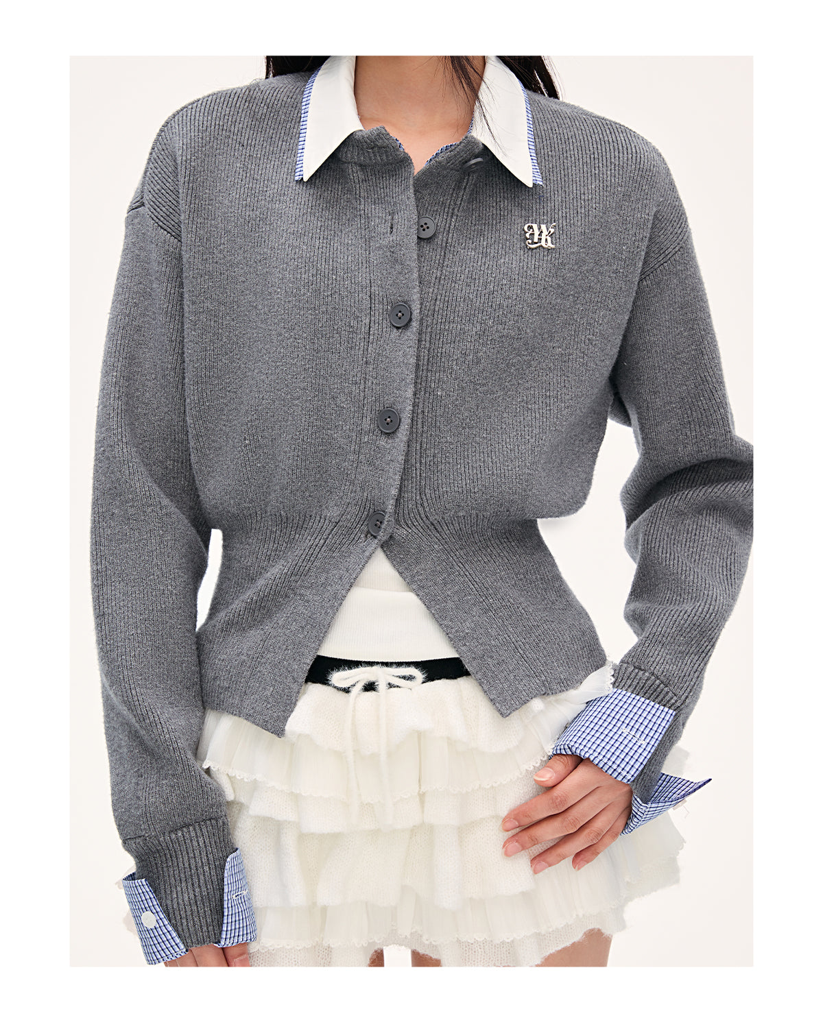 2025 Korean Women's Fake Two-Piece Sweater New High-end College Style Long Sleeve Sweater Weekendhub