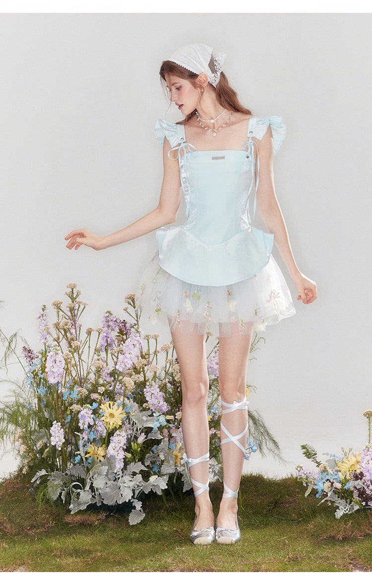 "Love & Reverie" Flowy satin ballgown with puff sleeves and a fitted waist.