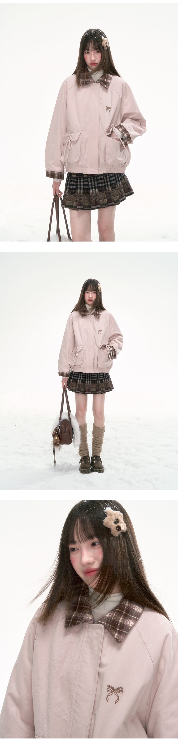 CANSTOREGIRLS New Winter Coat Cotton Short Sleeve Cans Store 'Pink Mist Sniper' Retro Girlish Contrast Collar