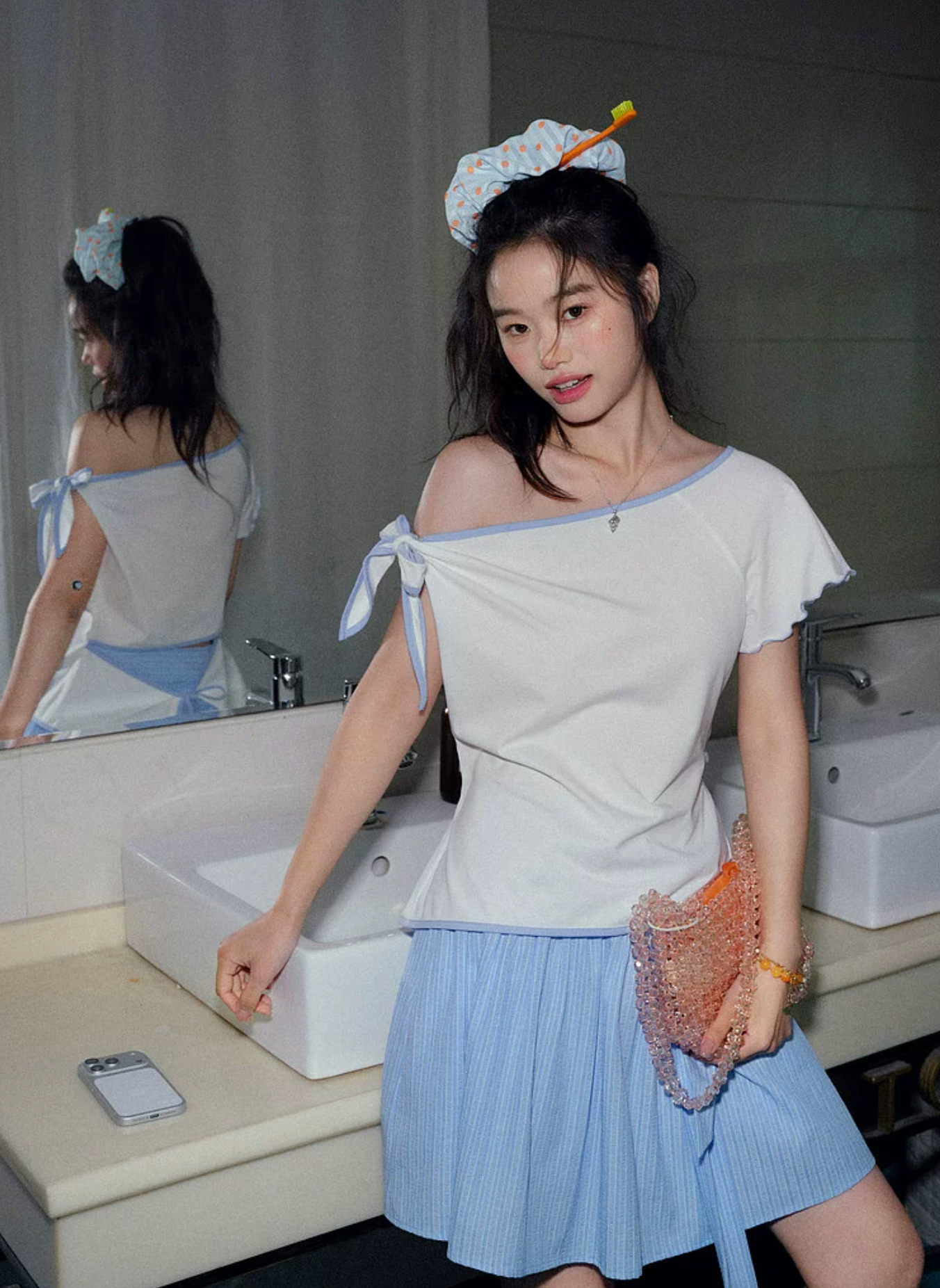 KUOSE Two-piece wide-leg t-shirt, off-shoulder, slim fit, short sleeves, spring/summer 2026 outfit, new elegant women's off-the-shoulder t-shirt