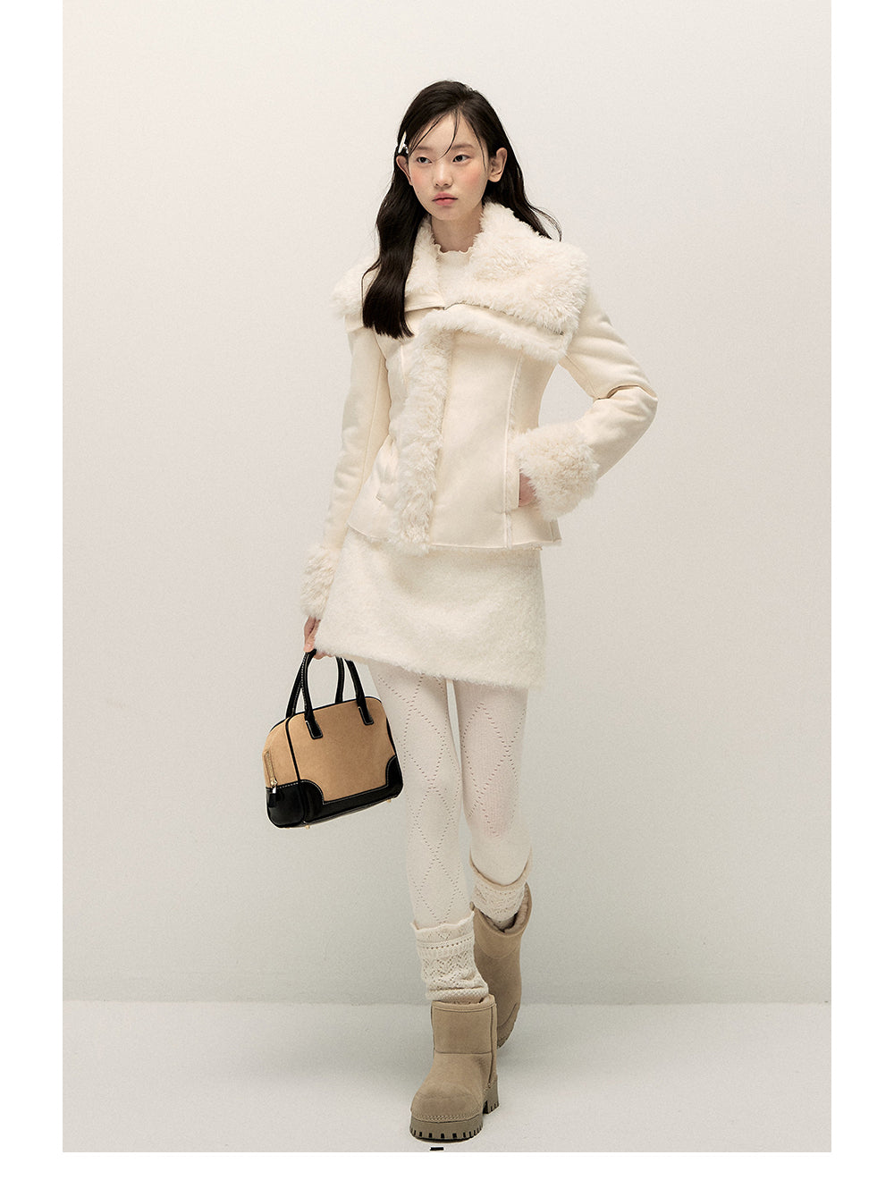 ANNATTO Original Design Winter New Style Fur Lining Coat with Lapel, Slim Fit, Warm and Comfortable - For Women