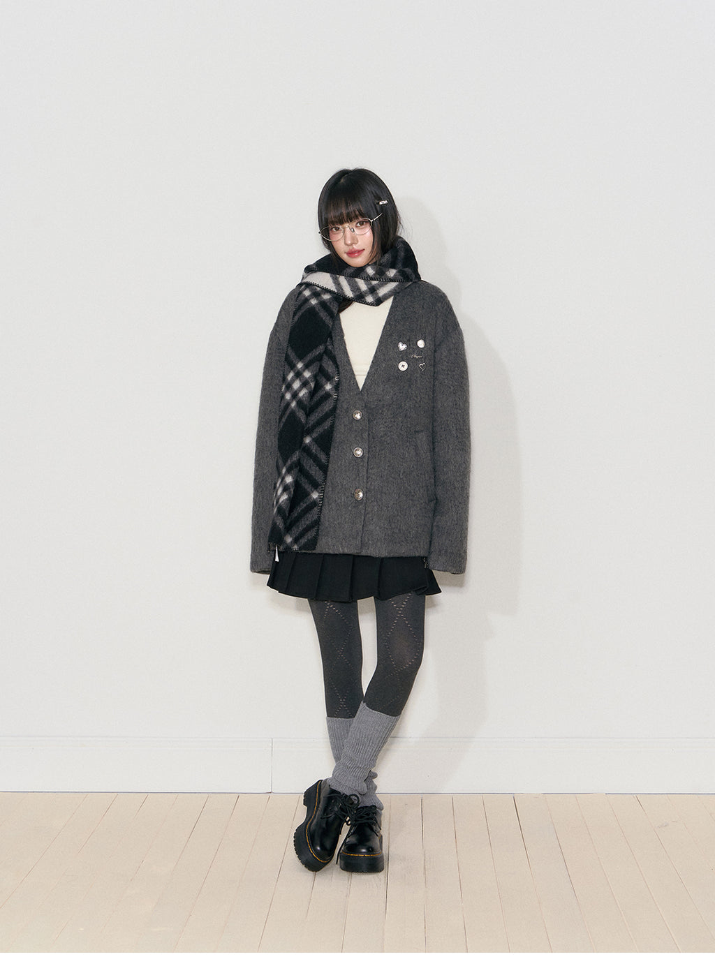 NANGOON Women's unique design loose fitting winter gray wool coat, versatile