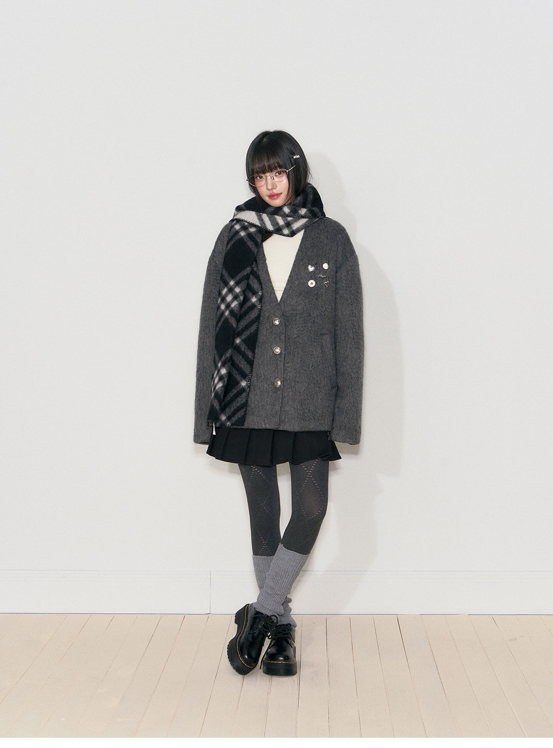 NANGOON Women's unique design loose fitting winter gray wool coat, versatile