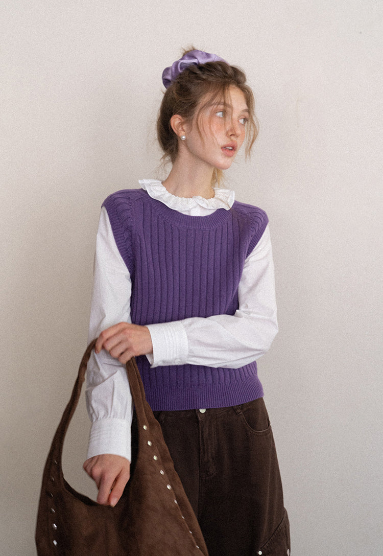 Korean style multi-layered round neck knitted sweater for women autumn and winter solid color, suitable for work EGGKA