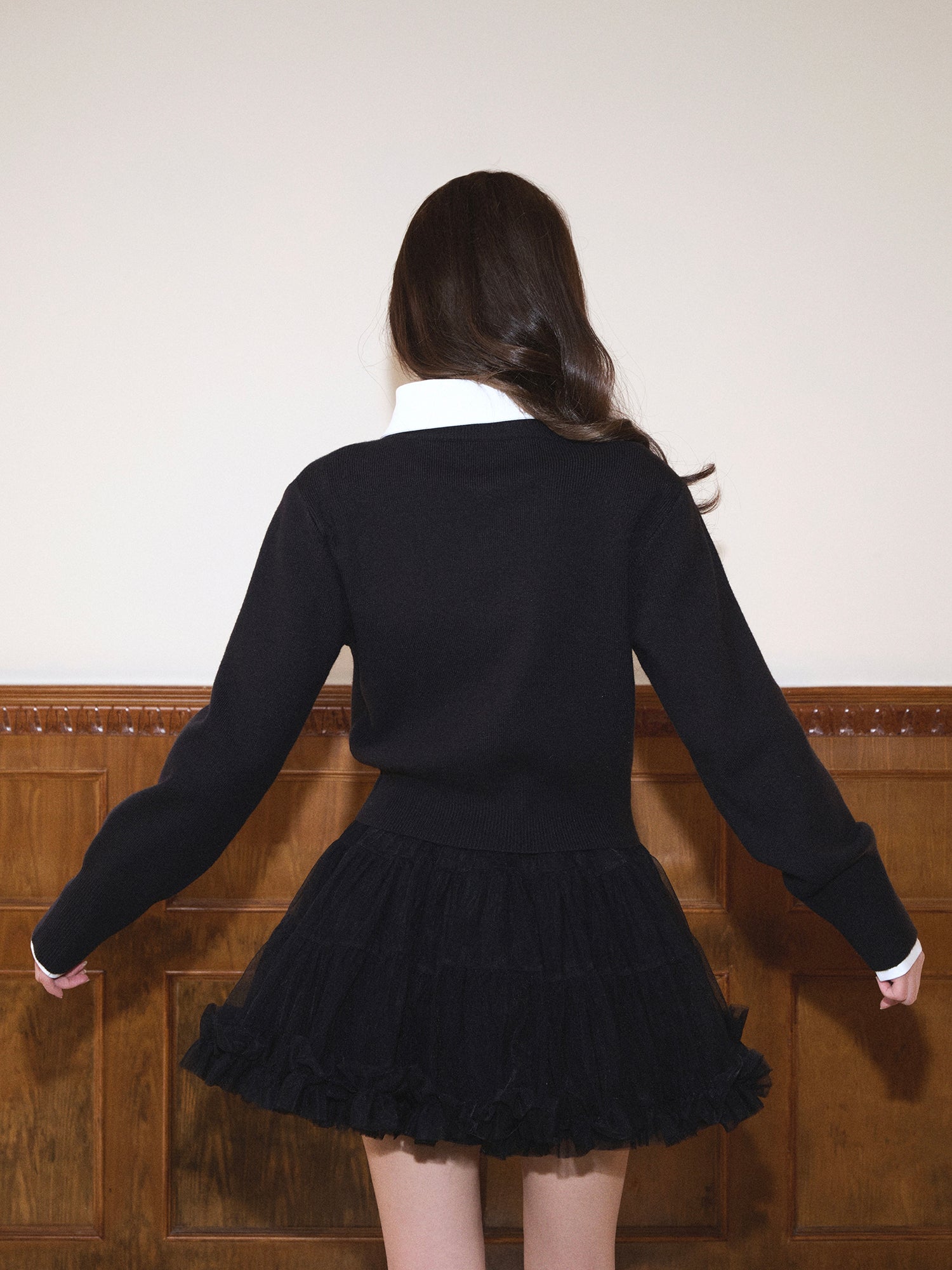 A-line dress, half dress, ruffled tulle mesh dress, fall winter AVENEMENT