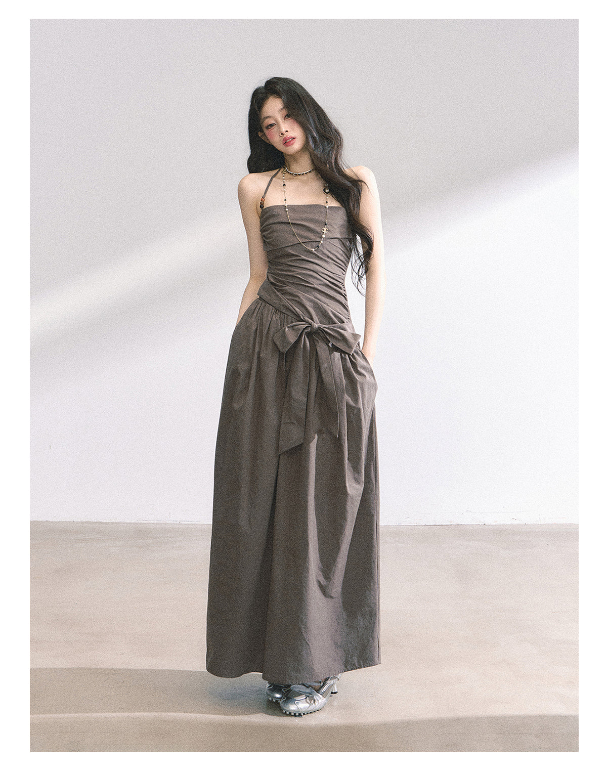 Shaoyeyan Summer Women's Cool Halter Neck Long Tube Dress with Beaded Straps