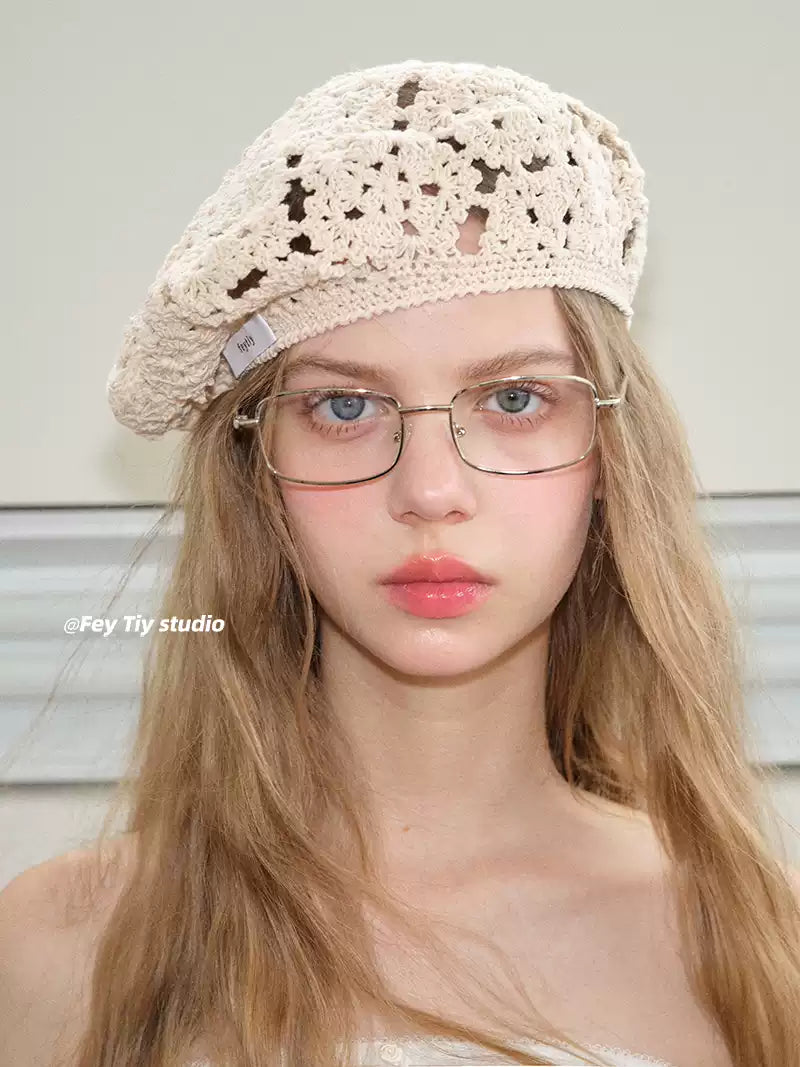 Feitiy White Knitted Floral Baby Hat