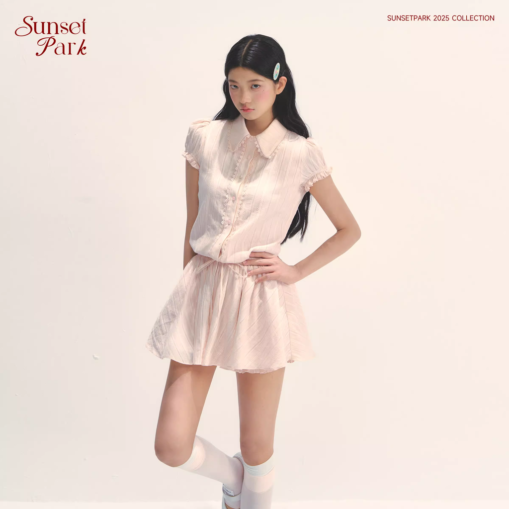 SUNSETPARK Student-style navy blue short-sleeved shirt dress