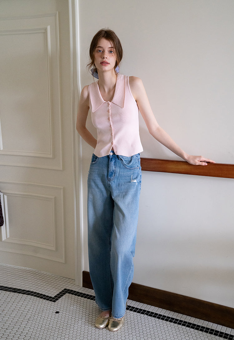 EGGKA Women's Summer Sleeveless Classic Lapel Cardigan Slim Fit Korean Elegant Temperament Slim Cardigan