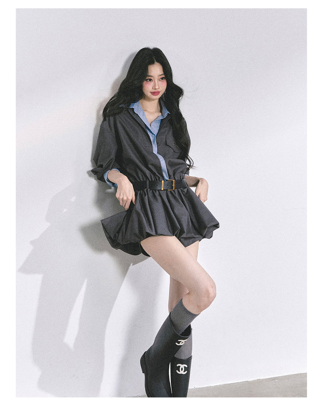 SHAOYEYAN Hepburn style shirt dress with shorts for women autumn waist hugging short skirt bright student style