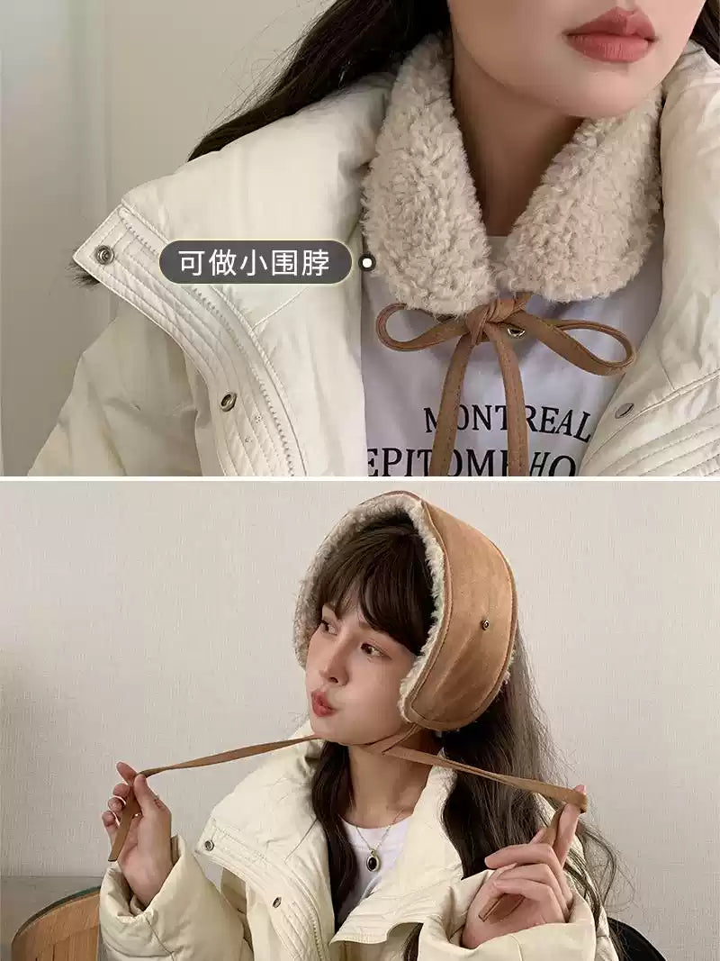 Zhang Yuanying style women's fleece earmuffs, perfect for cycling, warm and comfortable in winter.