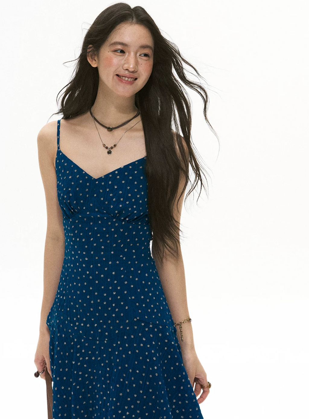 SOOLROK Blue floral print A-line summer dress by Song Weiyun - An elegant summer dress